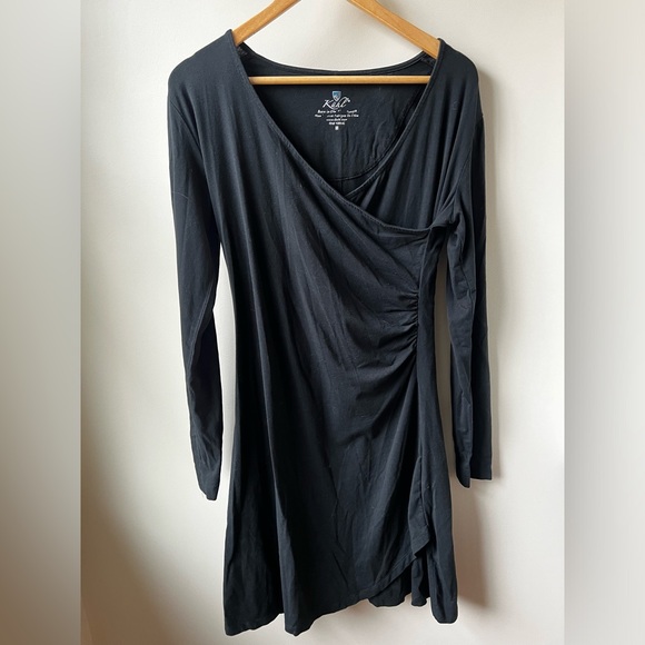 KUHL Faux Wrap Dress Black Stretch Form‎ Fitting Long Sleeve Classic M - Picture 1 of 3